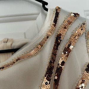 Nude and gold accent floor length gown